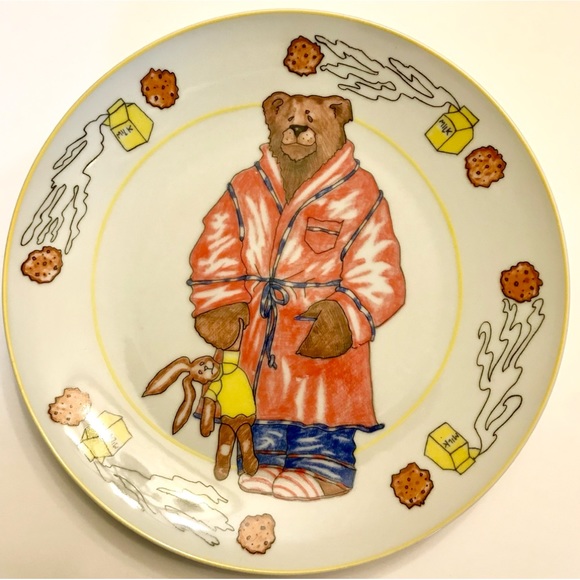 Vintage Sigma Tastesetter Bearly Awake Porcelain Plate Bear Robe Rabbit Dennis - Picture 1 of 3